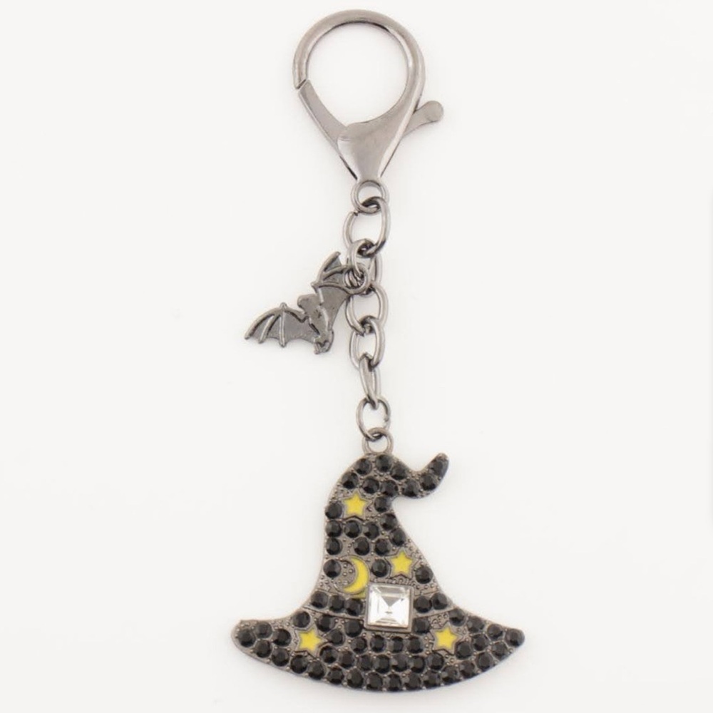 Witch Hat Keychain with Bat Charm